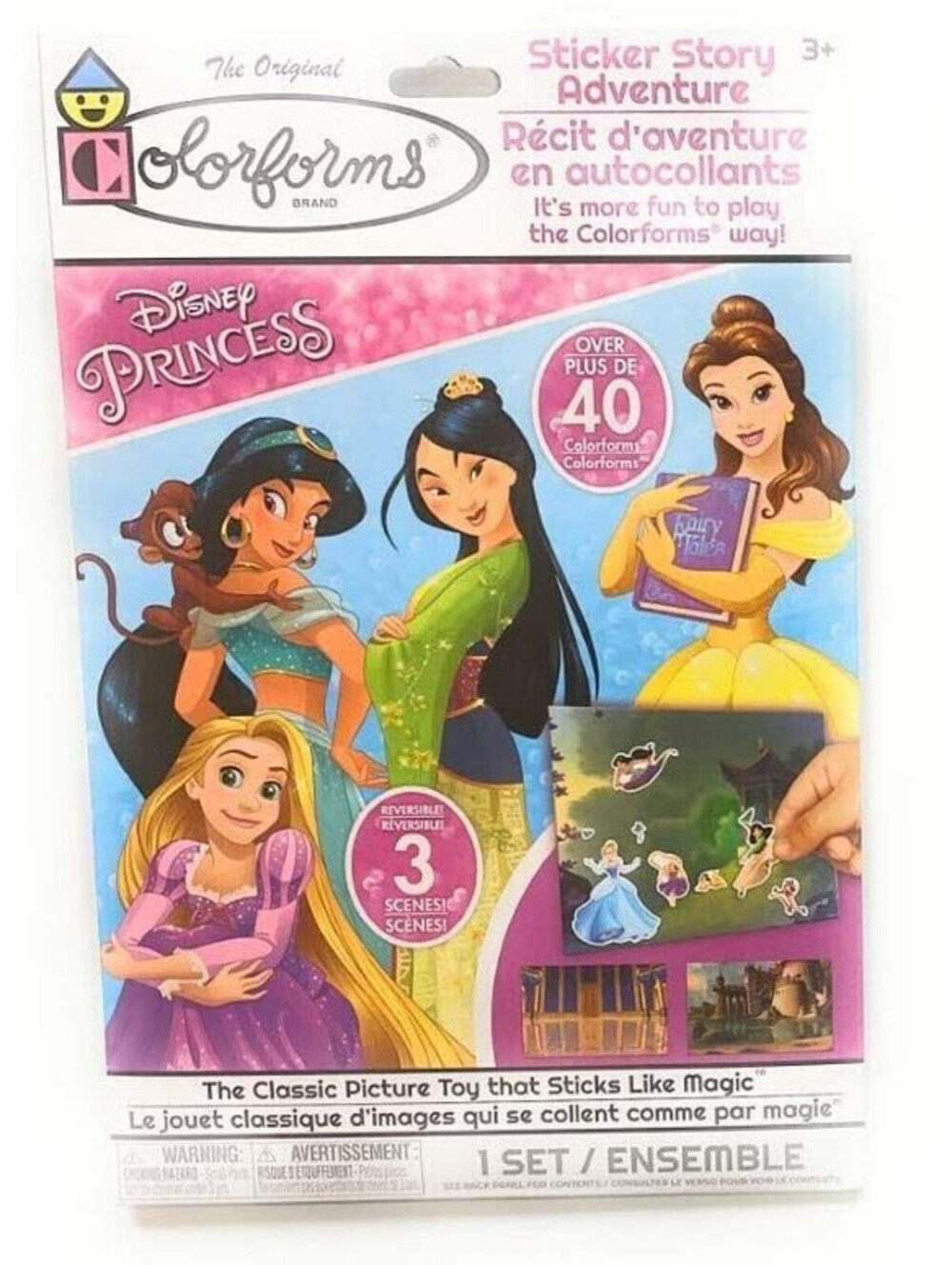 Disney Princess Colorforms Sticker Story Adventure Set 40+ Colorforms 3 Scenes